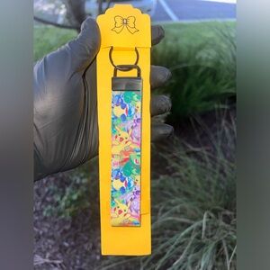 02: Pokémon black key fobe wristlet Keychain with glitter green on the inside